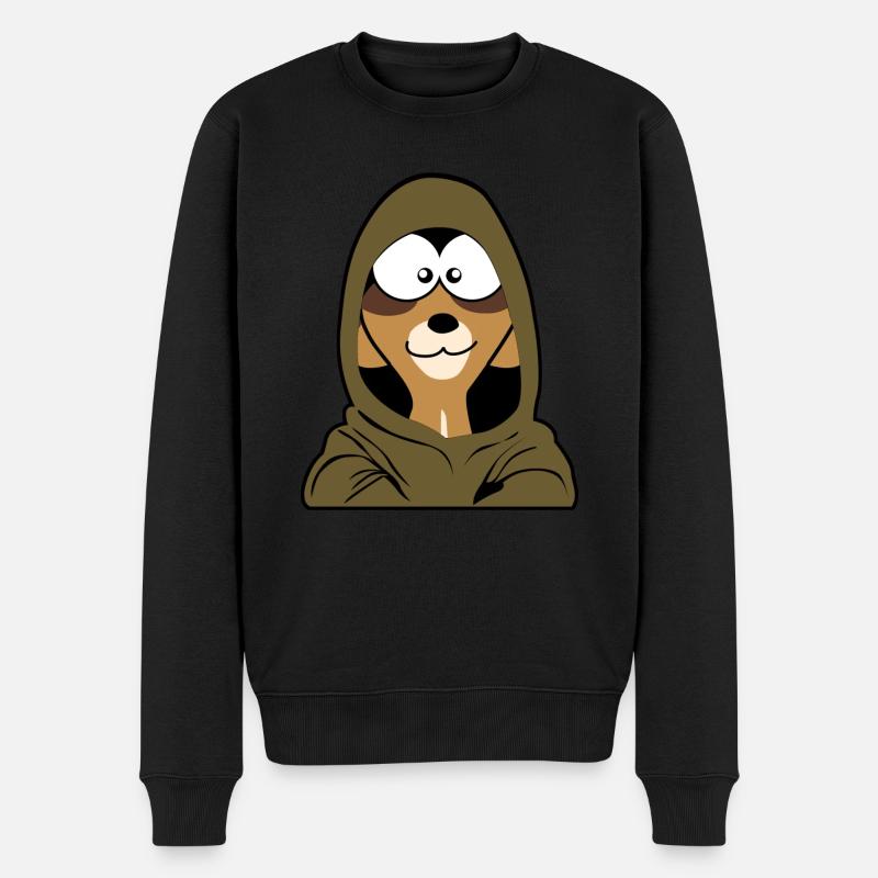 Erdmännchen mit Kaputze - Männer Premium Bio Pullover - Schwarz