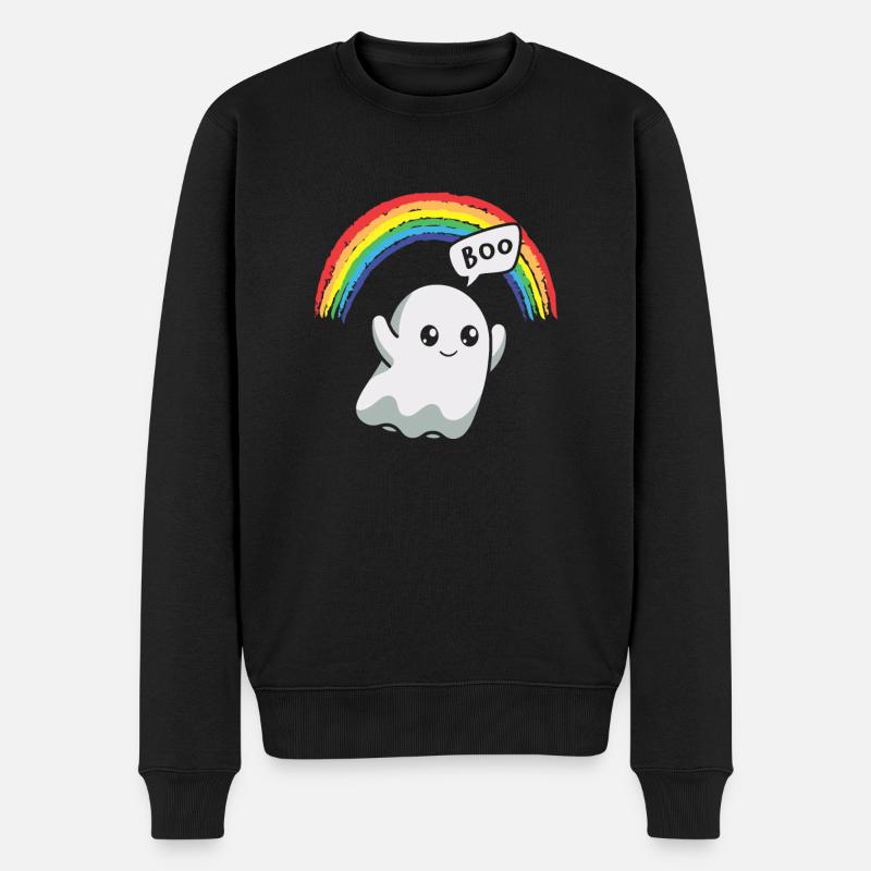 Boo Gespenst Regenbogen Halloween - Männer Premium Bio Pullover - Schwarz