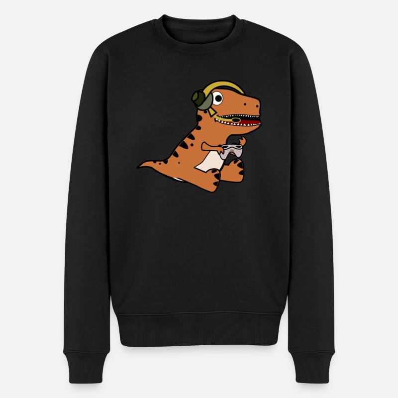 Gamer Dinosaurier Gaming - Männer Premium Bio Pullover - Schwarz