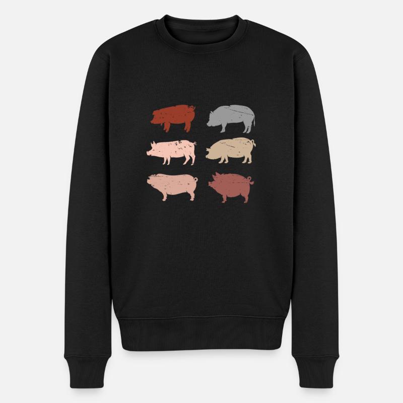 Retro Schweine Geschenk Männer Bauernhof Schwein - Männer Premium Bio Pullover - Schwarz