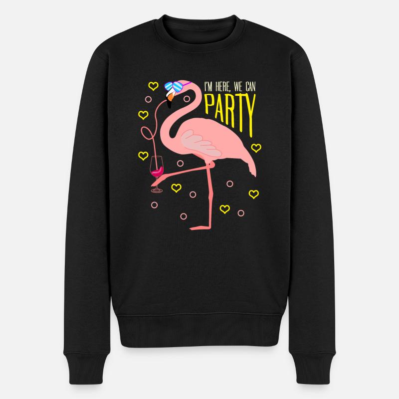 Flamants roses de fête - Pull Premium bio Homme - noir