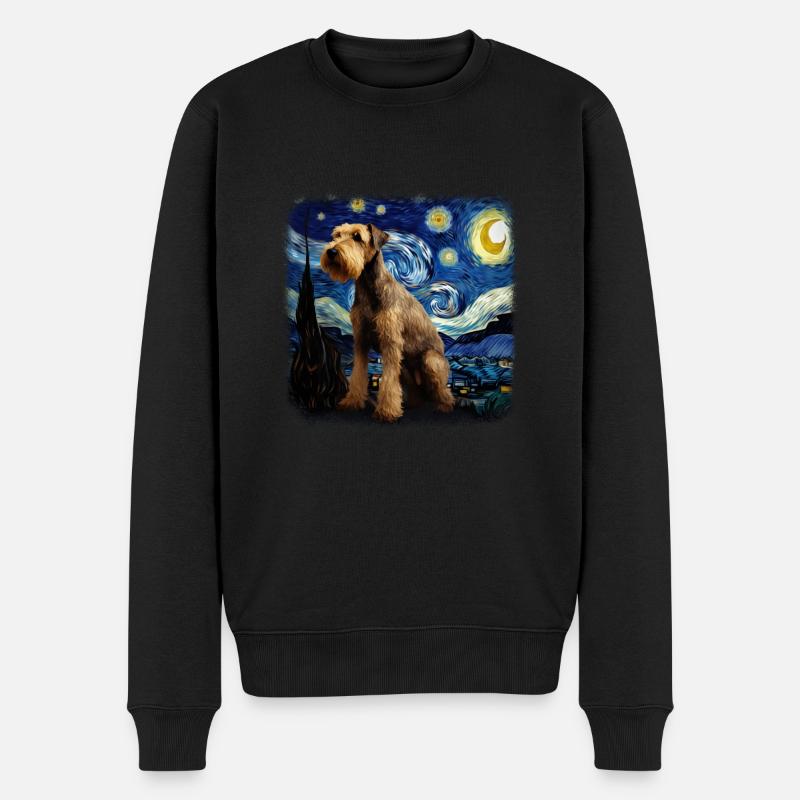 Airedale Terrier Van gogh starry night - Männer Premium Bio Pullover - Schwarz