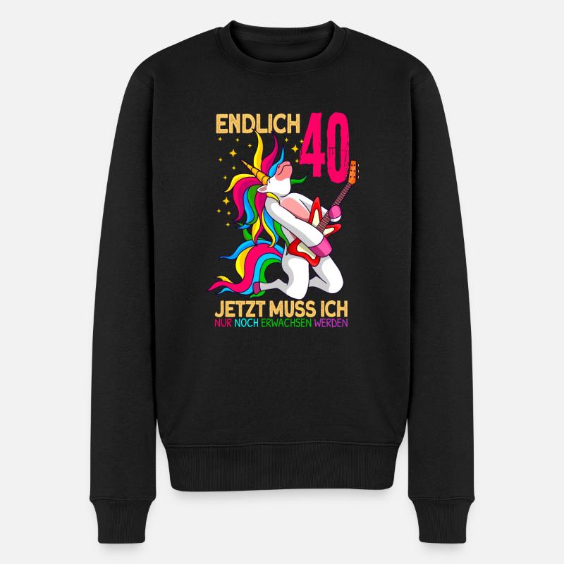endlich 40 erwachsen Einhorn 40. Geburtstag - Männer Premium Bio Pullover - Schwarz