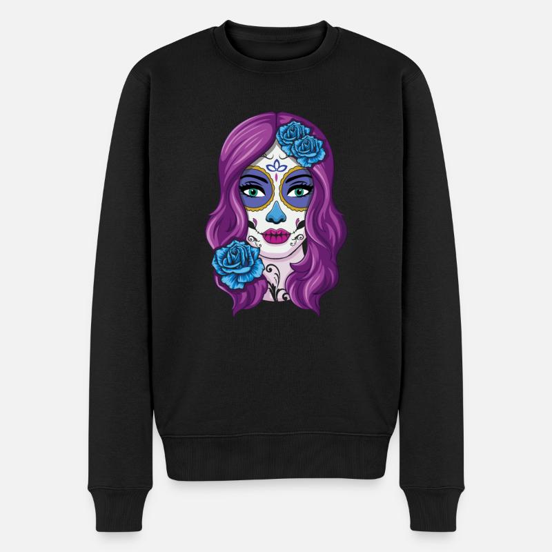 La Catrina Mexikanischer Blumenmuertos Tag der Toten - Männer Premium Bio Pullover - Schwarz