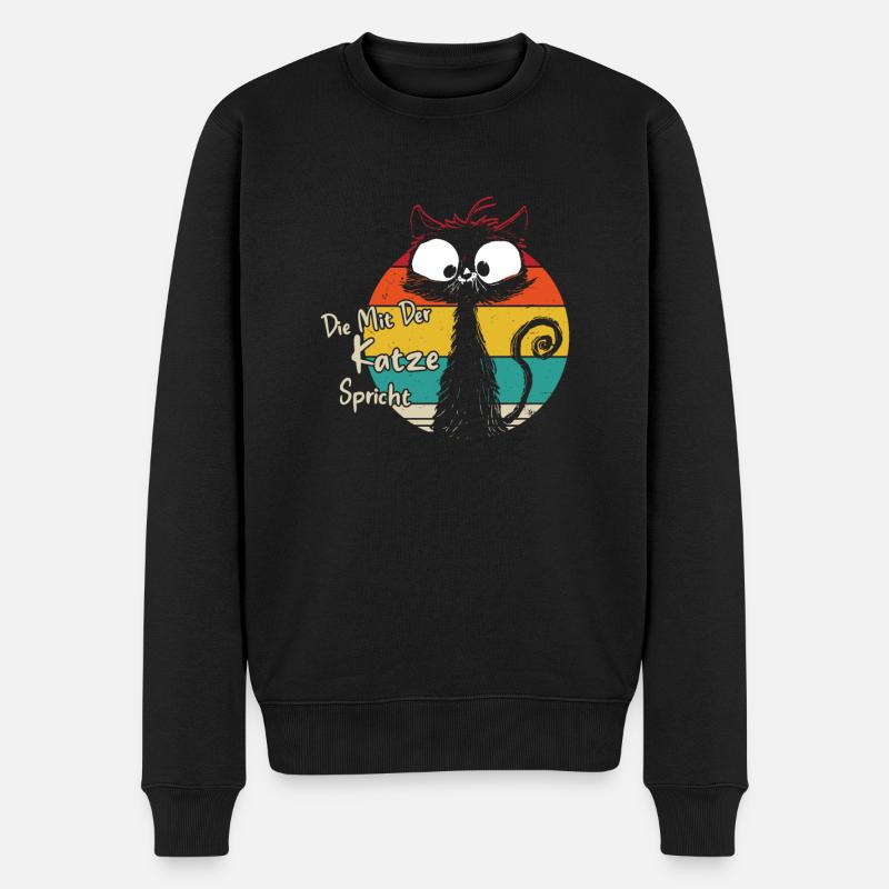 Die mit der Katze spricht - Männer Premium Bio Pullover - Schwarz