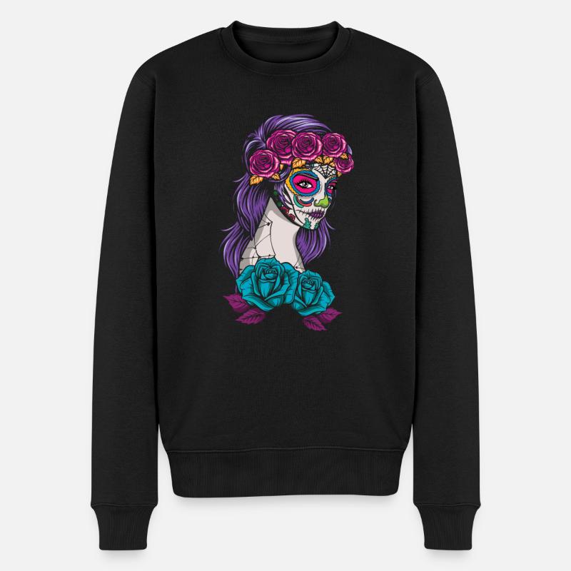 La Calavera Mexiko Blumenmuertos Tag der Toten - Männer Premium Bio Pullover - Schwarz