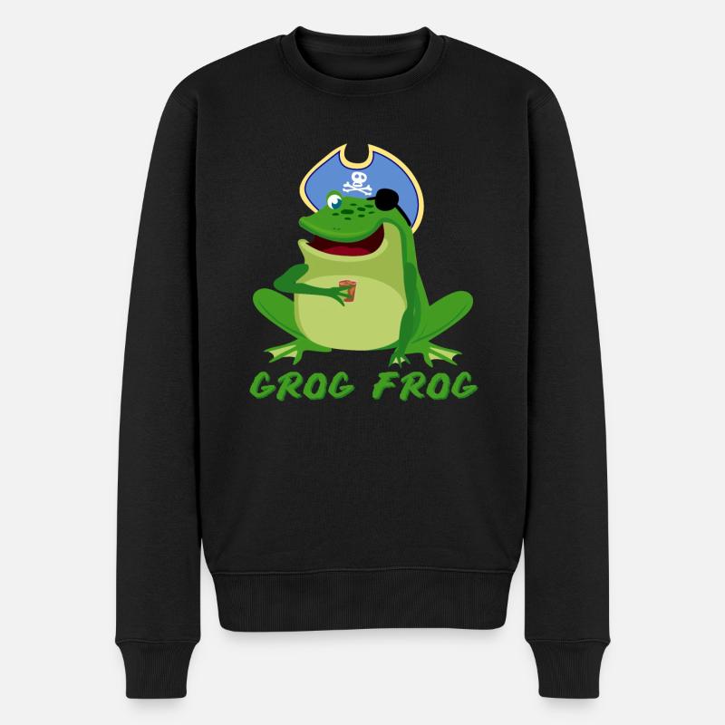 Frosch trinkt Grog Frösche - Männer Premium Bio Pullover - Schwarz