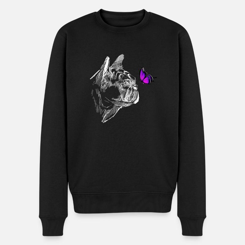 Mops mit Schmetterling - Männer Premium Bio Pullover - Schwarz