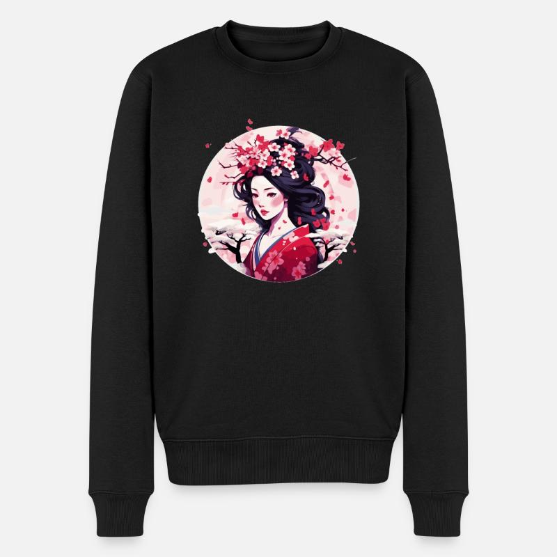 Geisha von Japan - Männer Premium Bio Pullover - Schwarz