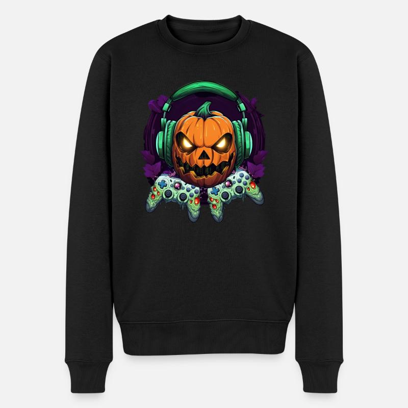 Halloween Gamer Kürbis Controller - Männer Premium Bio Pullover - Schwarz