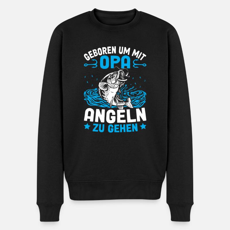 Geboren Kind Opa Angeln - Männer Premium Bio Pullover - Schwarz