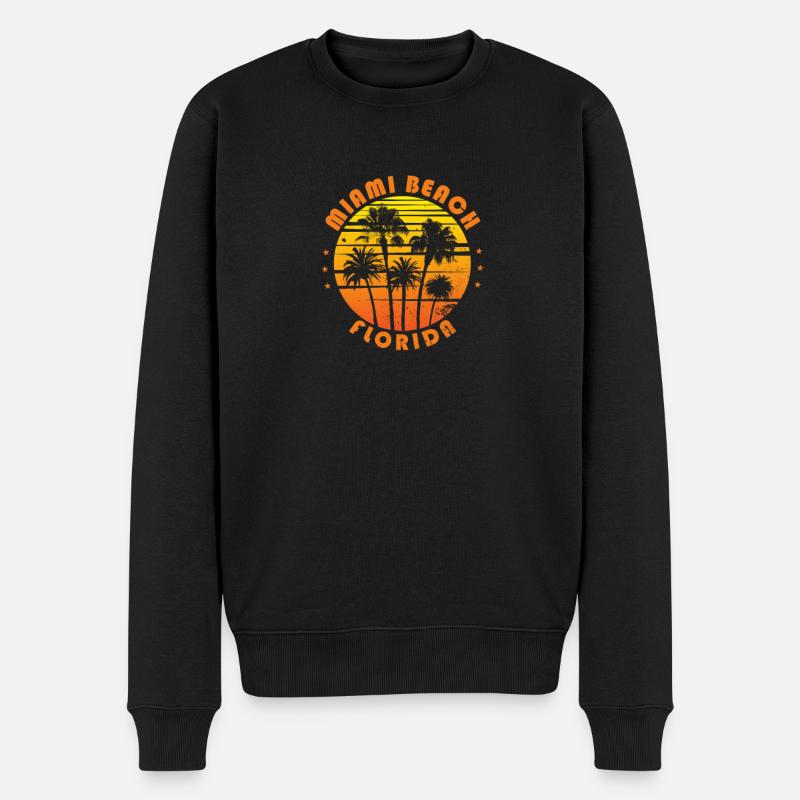 Rétro Miami Beach Floride Souvenir Vintage Palm - Pull Premium bio Homme - noir