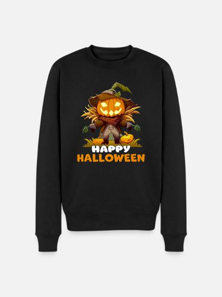 Joyeux Halloween citrouille épouvantail graphique - Pull Premium bio Homme - noir