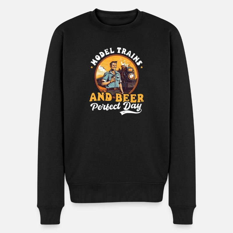 Modelleisenbahn Modelleisenbahn und Bier - Männer Premium Bio Pullover - Schwarz