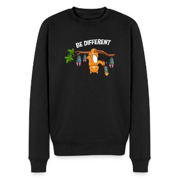 Be Different Katze mit Fledermäusen - Männer Premium Bio Pullover - Schwarz - Vorne - Nico (187cm)