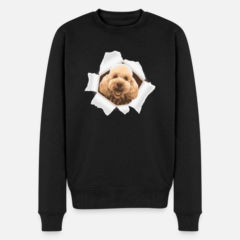 Pudel schaut durch Loch - Männer Premium Bio Pullover - Schwarz
