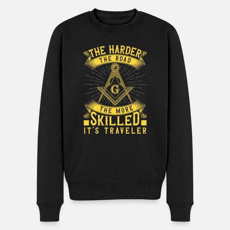 Freimaurer Harder Road Distressed Quadrat und Kompass - Männer Premium Bio Pullover - Schwarz