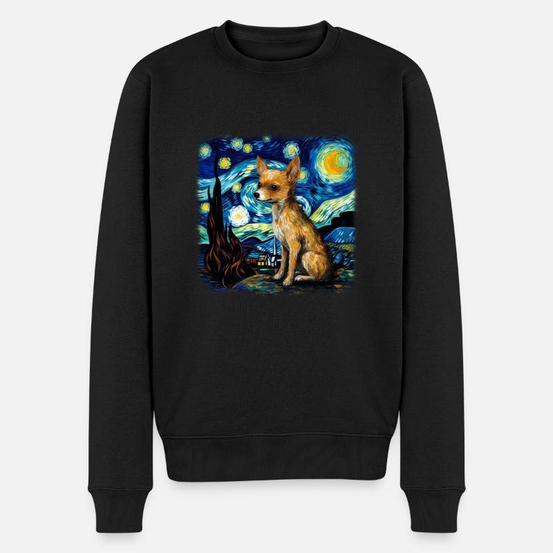 Chihuahua Van Gogh nuit étoilée - Pull Premium bio Homme - noir