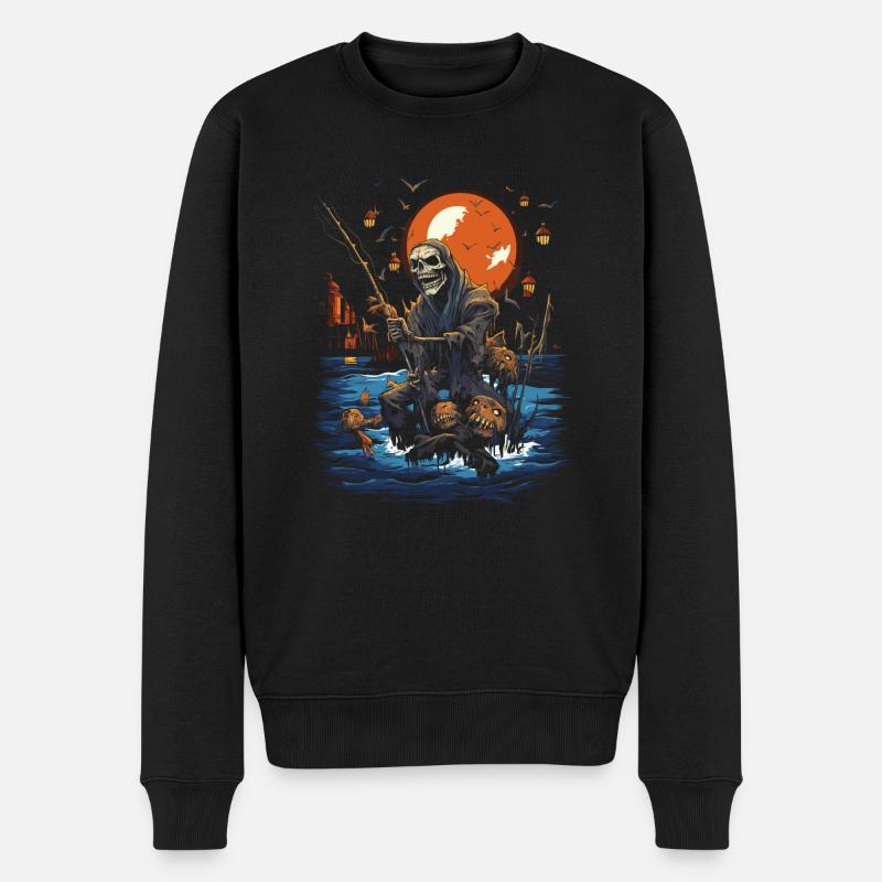 Pêcheur effrayant pêcheur d’Halloween effrayant - Pull Premium bio Homme - noir