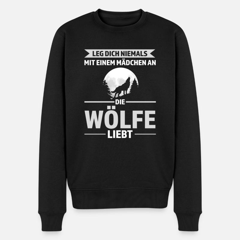 Wolf Mädchen Wölfe Geschenk - Männer Premium Bio Pullover - Schwarz
