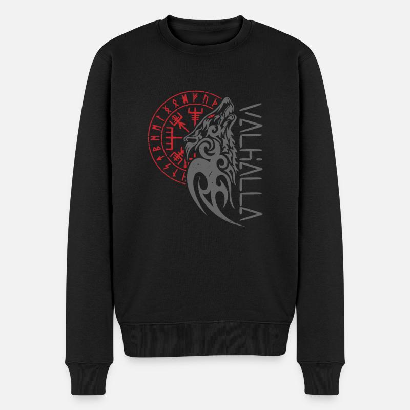 Walhalla Wolf Odin Kompass - Männer Premium Bio Pullover - Schwarz