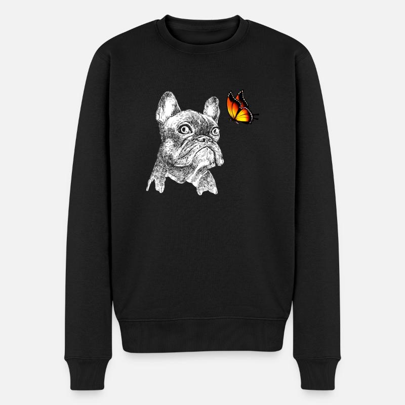 Französische Bulldogge mit Schmetterling - Männer Premium Bio Pullover - Schwarz