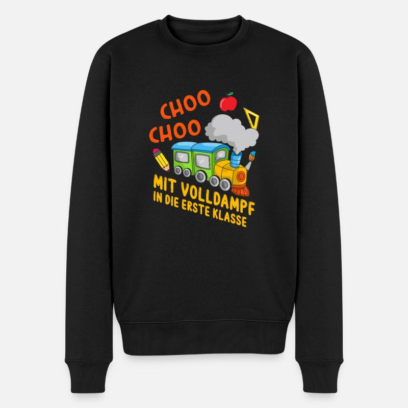 Mit Volldampf in die Erste klasse Eisenbahn Zug - Männer Premium Bio Pullover - Schwarz