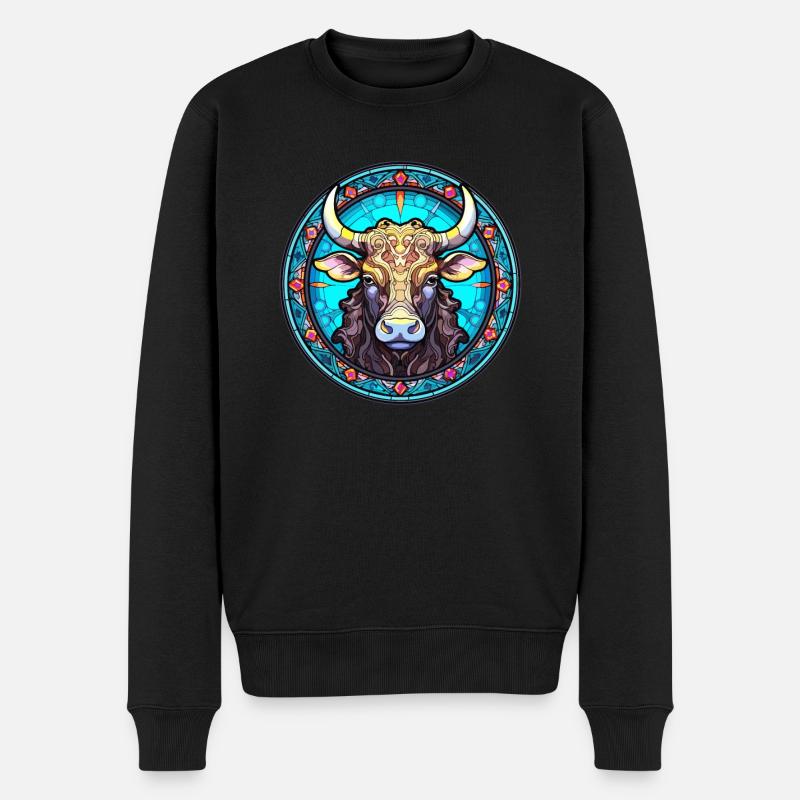 Glasmalerei - Lustiges Kuhdesign - Männer Premium Bio Pullover - Schwarz
