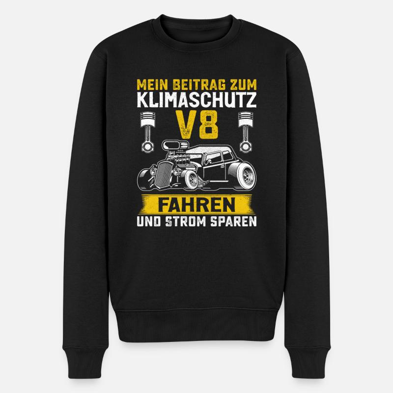 Klimaschutz V8 Lustig - Männer Premium Bio Pullover - Schwarz