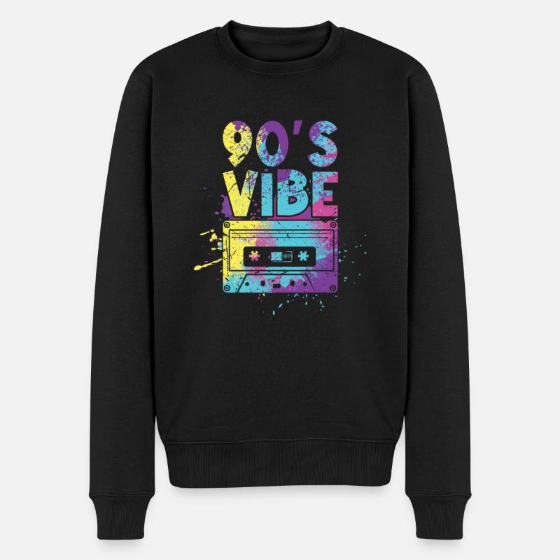 Vibe 90er Karneval 90 Retro Party Jahr 1990 Batiken - Männer Premium Bio Pullover - Schwarz