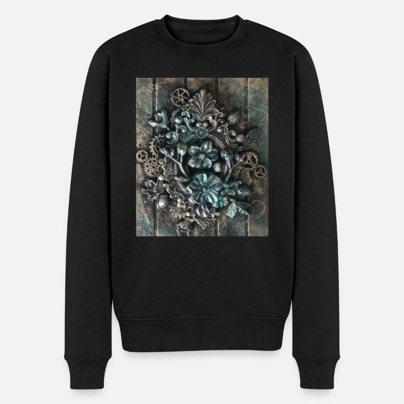 Steampunk Fleurs vintage avec engrenages - Pull Premium bio Homme - noir