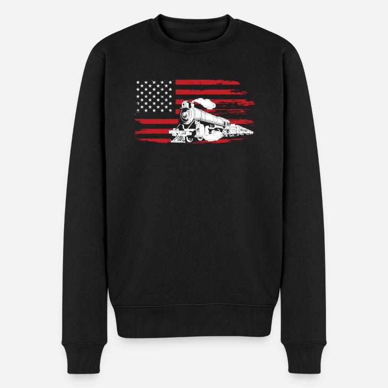Train drapeau américain - Pull Premium bio Homme - noir