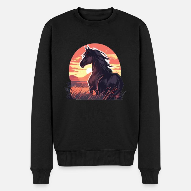 Pferde Schwarzes Pferd Pferd Sonnenuntergang - Männer Premium Bio Pullover - Schwarz