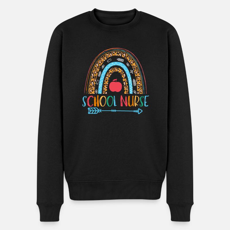 Infirmière scolaire léopard arc-en-ciel - Pull Premium bio Homme - noir