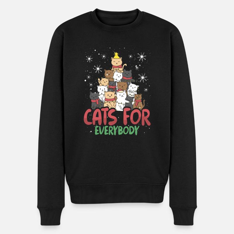 Weihnachtsbaum Mit Katzen - Männer Premium Bio Pullover - Schwarz