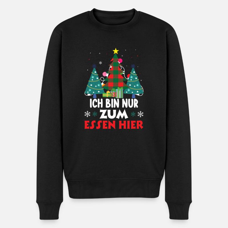 Ich bin nur zum essen hier Heiligabend - Männer Premium Bio Pullover - Schwarz