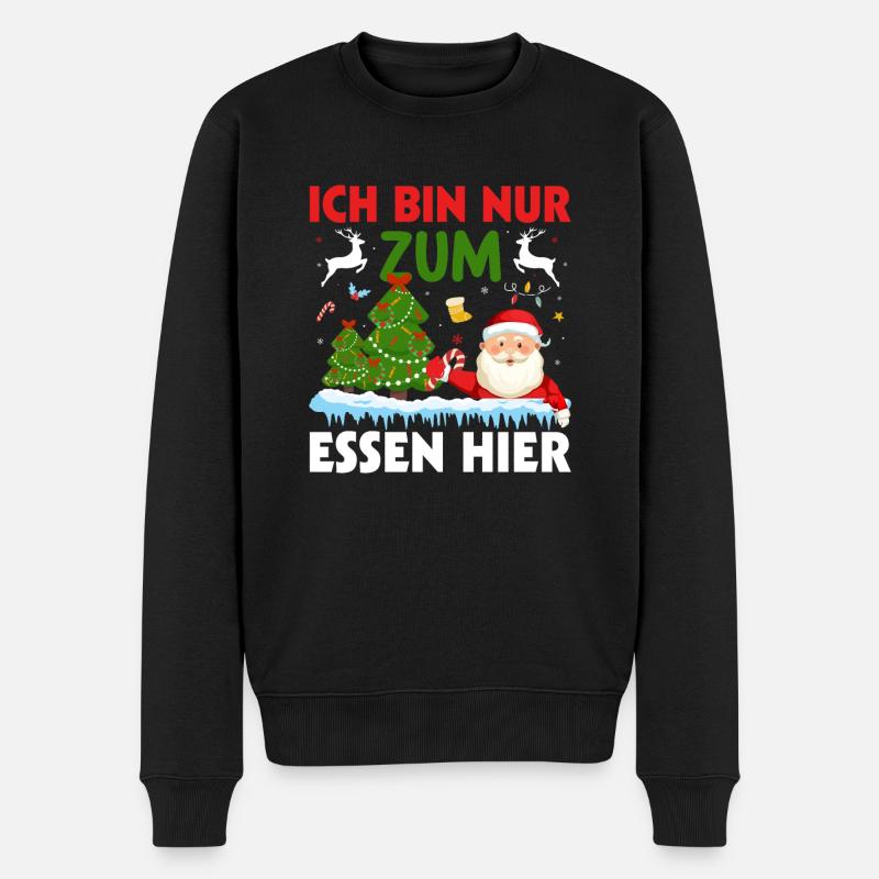 Ich bin nur zum essen hier Weinachtsmann - Männer Premium Bio Pullover - Schwarz
