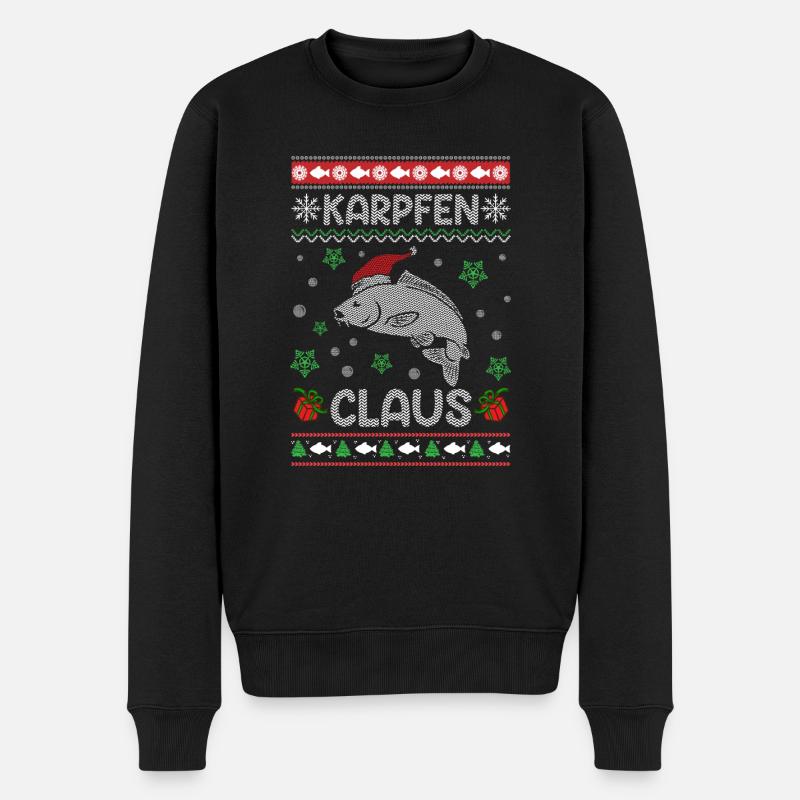 Karpfen Claus Angler - Männer Premium Bio Pullover - Schwarz