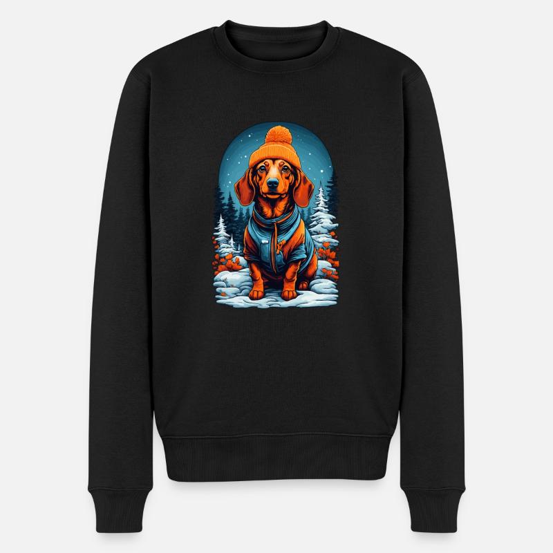 Dachshund In Winter Hat Happy Dachshund - Männer Premium Bio Pullover - Schwarz