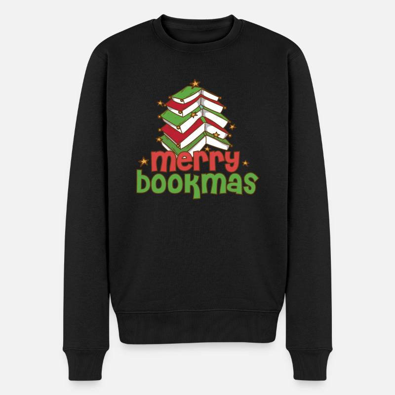 Merry Bookmas Bookworm Christmas Tree Introvert - Männer Premium Bio Pullover - Schwarz