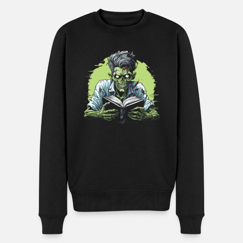 Buch Leseratte Bücherwurm Zombie - Männer Premium Bio Pullover - Schwarz