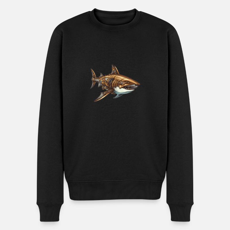 Mechanischer Hai in Steampunk style - Männer Premium Bio Pullover - Schwarz