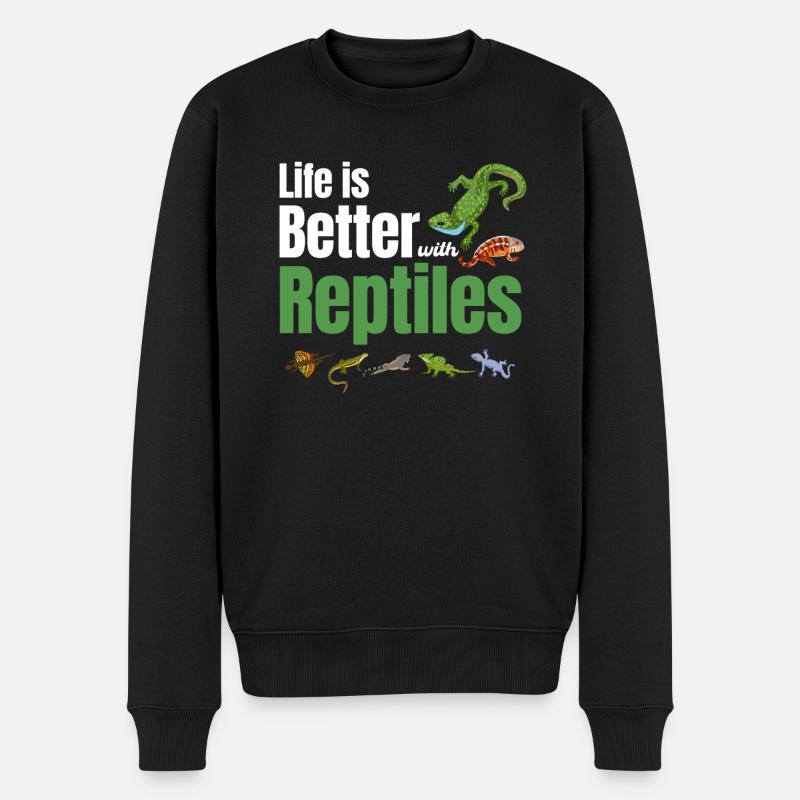 Das Leben Ist Besser Mit Reptilien, Herpetologen, - Männer Premium Bio Pullover - Schwarz