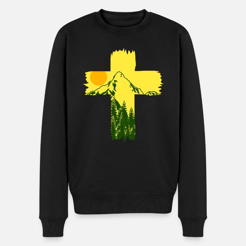 Jesus Christ Mountains Cross - Männer Premium Bio Pullover - Schwarz