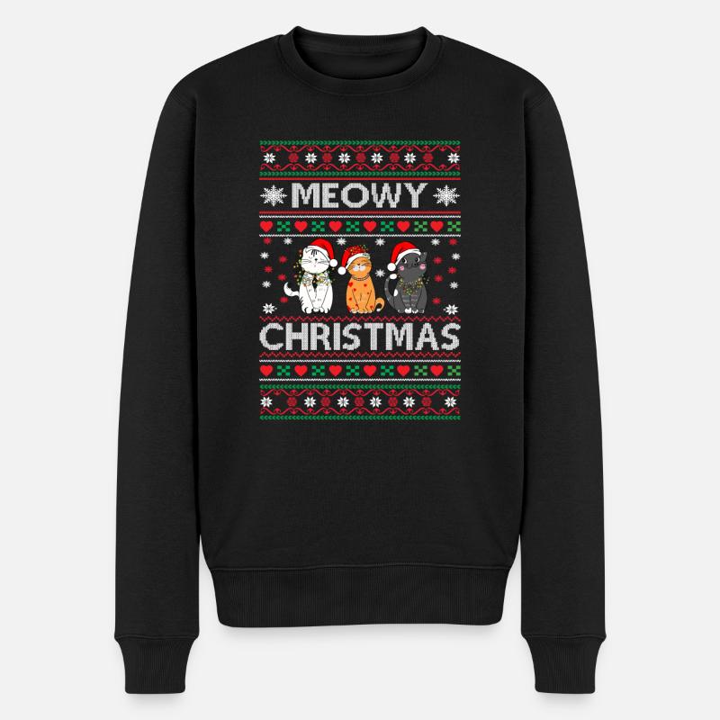 Meowy Christmas funny Merry Christmas Cats - Männer Premium Bio Pullover - Schwarz