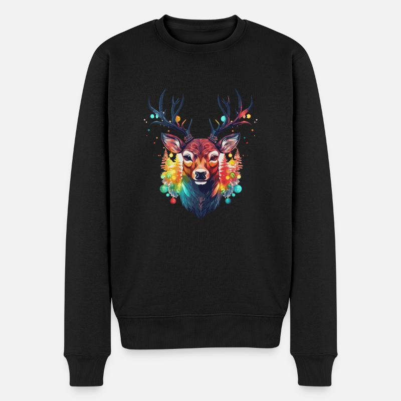Rentier mit Weihnachtskugeln und Mütze - Männer Premium Bio Pullover - Schwarz