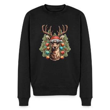 Rentier mit Weihnachtskugeln und Mütze - Männer Premium Bio Pullover - Schwarz - Vorne - Nico (187cm)