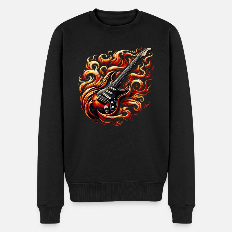 E-Gitarre mit Flammen - Heavy Metal - Männer Premium Bio Pullover - Schwarz