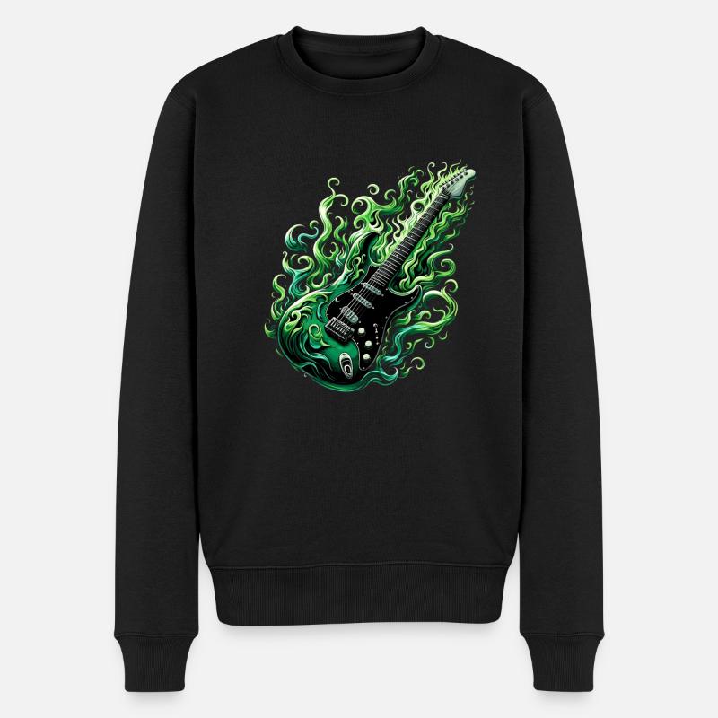 Heavy Metal E-Gitarre mit Flammen - Männer Premium Bio Pullover - Schwarz