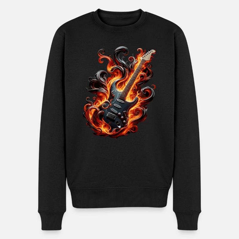 E-Gitarre mit Flammen - Männer Premium Bio Pullover - Schwarz